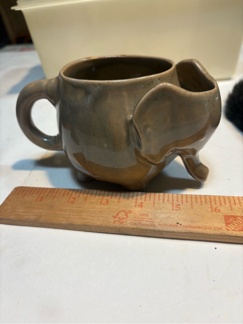 retired Urban Outfitters ceramic elephant mug speckled brown glaze trunk handle - Picture 10 of 11